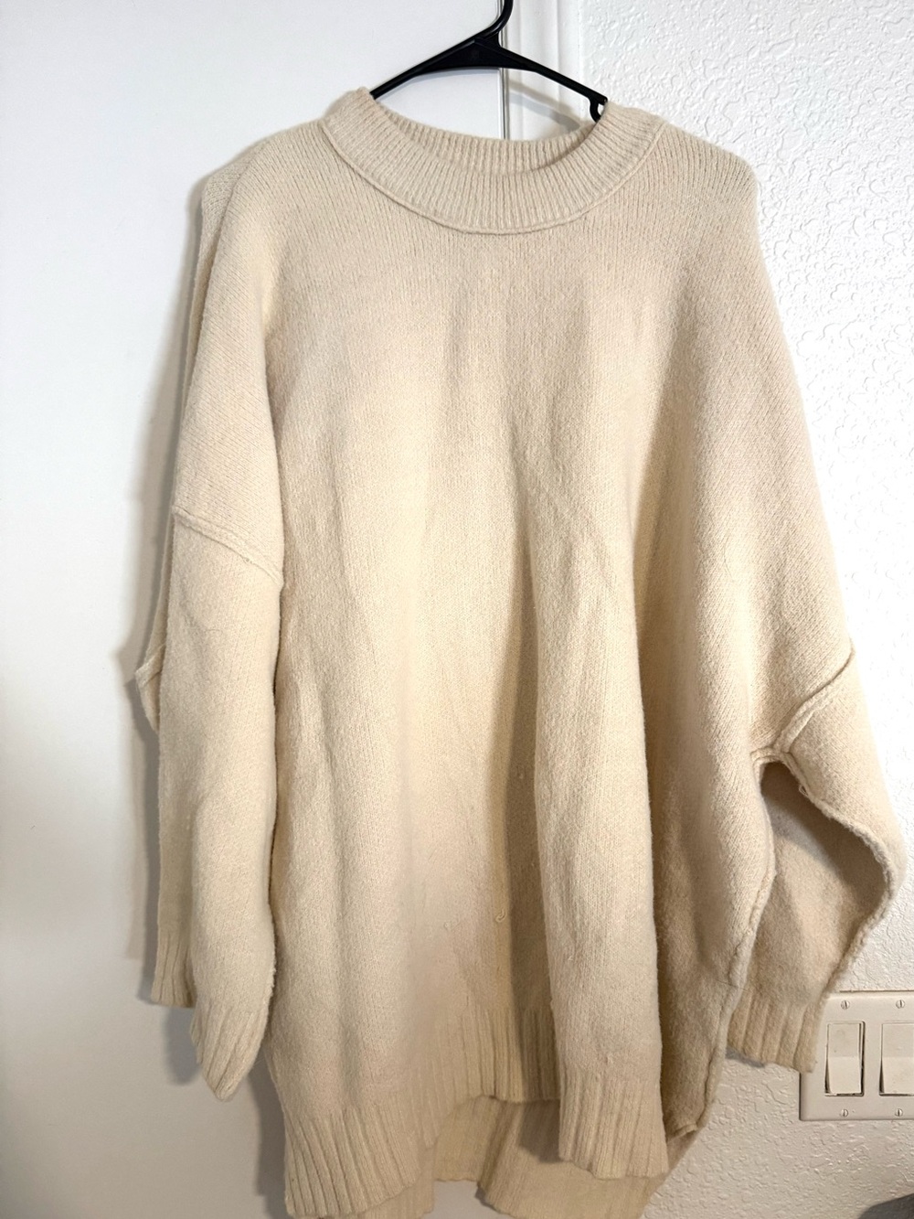 Free People Cream Oversized Crewneck Sweater